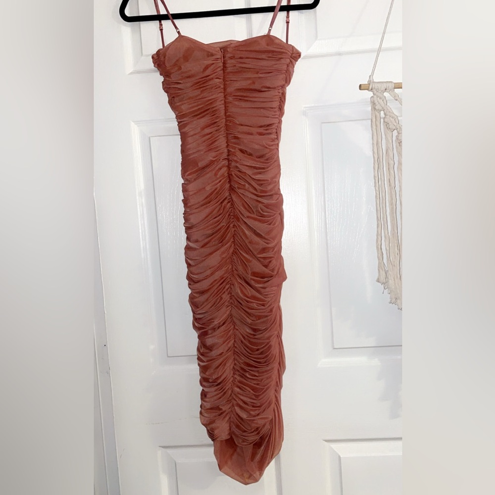 House Of CB Sirene Gathered Organza Mesh Antique Rose Dress S - Picture 6 of 9